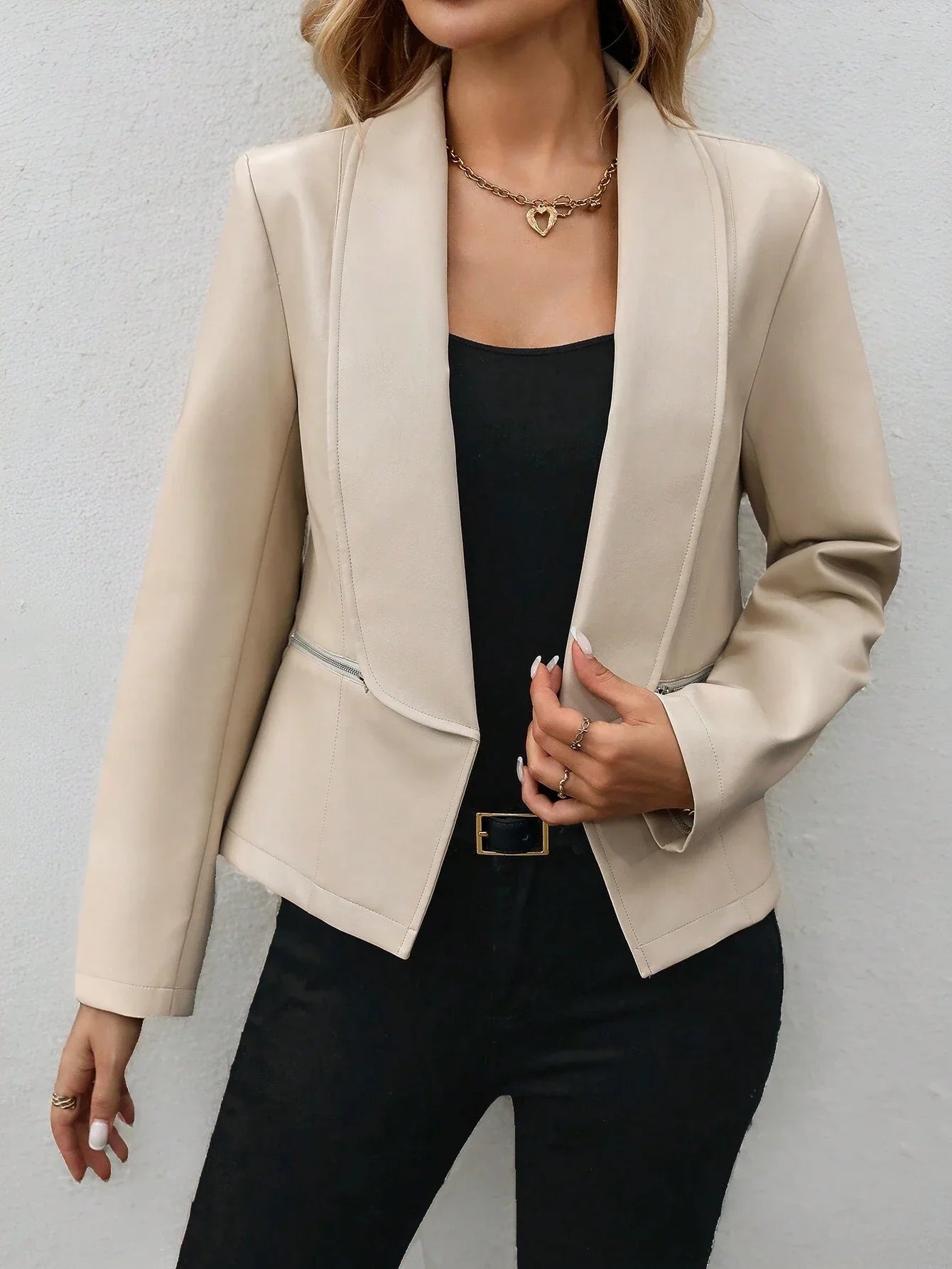 Beige Lederjacke