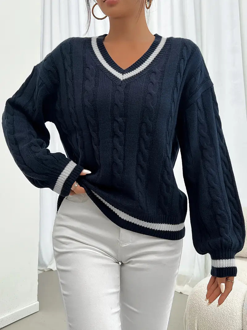 Elegant Women's Knit Sweater with Drop Shoulders