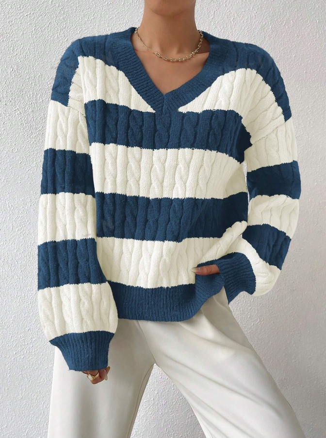 Elegant Striped Women's Knit Sweater